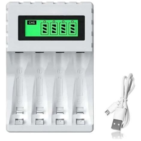 Chargeur de Piles, Chargeur Piles Rechargeable Charge, Chargeurs de Pile-s AA et AAA 4 Slots, Chargeurs d-e numérique et Intelligent, Char-ge Rapide, Protection d-e Charge Intelligente (1/5)
