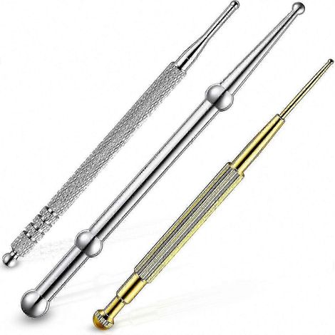 Ensemble d'outils de réflexologie faciale en acier inoxydable, 3 pièces, comprenant un stylo d'acupression et une sonde à ressort à double extrémité, pour une utilisation sur les oreilles et le corps. (1/5)