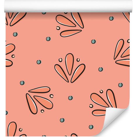 Papel pintado con pequeñas flores de coral y naranja para salón y dormitorio, 50x1000 cm. (1/5)