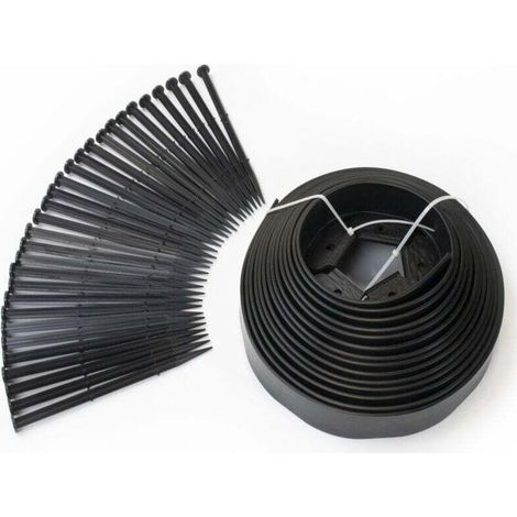 Bordurette de jardin flexible + 30 piquets- 10 M - Hauteur 5 CM - Noire (1/5)
