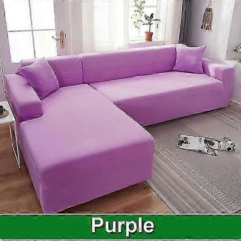 Robuster Sofabezug für das Wohnzimmer, elastischer L-förmiger Ecksofabezug (2-Sitzer, 140-185 cm, lila)