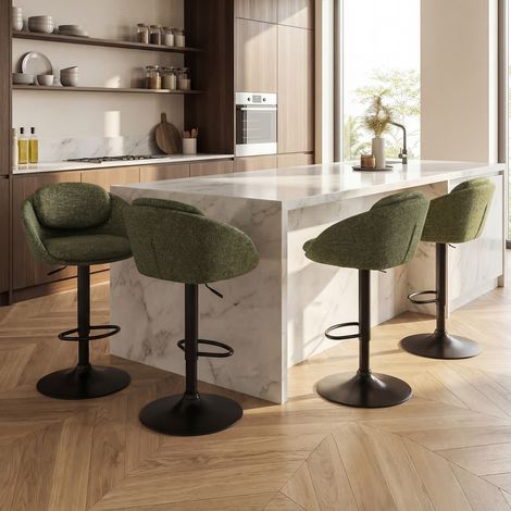 Wahson Tabouret de Bar Pivotant, Lot de 4 Chaises de Bar en Chenille Chaise Haute Cuisine Réglable en Hauteur Tabouret Haut avec Double Dossier Courbé, Vert