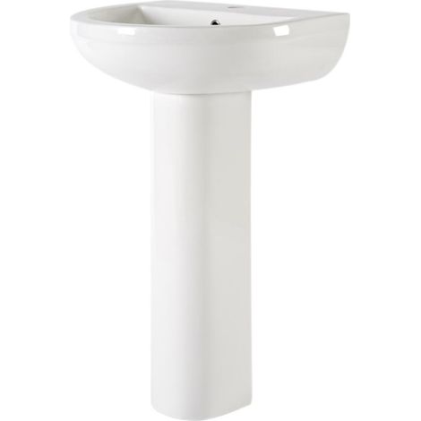 Milano Ballam White Ceramic Bathroom Basin Sink with Full Pedestal and One Tap Hole - 500mm x 416mm (1/4)