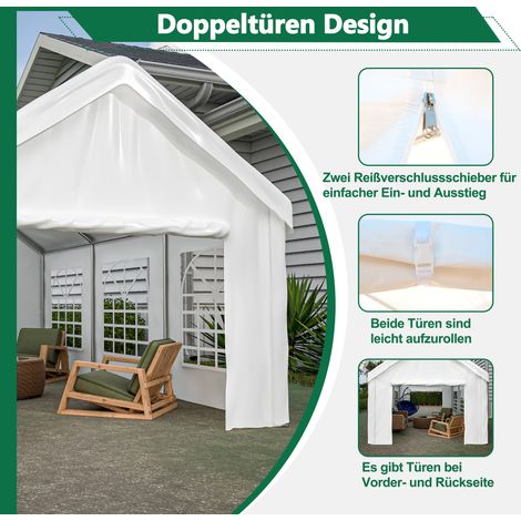 Abri voiture double 3x6 m, portes sectionnelles pour passage traversant, structure résistante imperméable, toiture et parois latérales démontables (1/5)