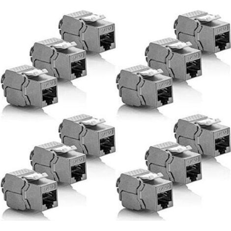 12x Module Keystone CAT 6a Jack - Blindé STP Connecteur RJ45 Installation Snap-In Montage Câble Brut CAT 500Mhz 10GBit/s (1/5)
