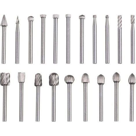 Lot 20 fraises rotatives carbure tungstène HSS tige 3mm pour outils Dremel, travail bois sculpture gravure perçage (1/3)