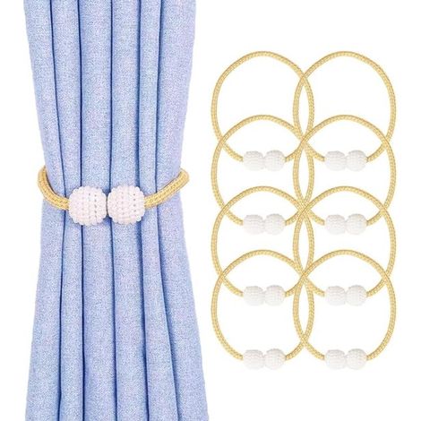 Set di 8 fermatende magnetici, supporti per tende con fibbie per casa, camera da letto e ufficio, tende decorative (oro) (1/4)