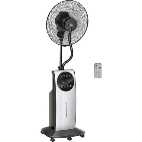 Ventilateur brumisateur 90 W avec 3 modes 3 vitesses, télécommande, minuterie 12H, oscillation à 70°, gris et noir