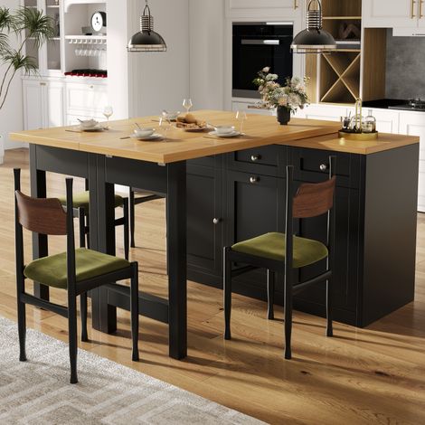 REDOM - Tavolo da bar 120x40x76 cm, estensibile fino a 200 cm, con cassetto e vano portaoggetti, MDF nero (1/5)