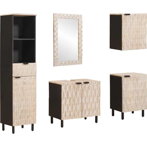 Badezimmer Sets mit Regal 5 pcs Weiße gewaschene Oberfläche vidaXL