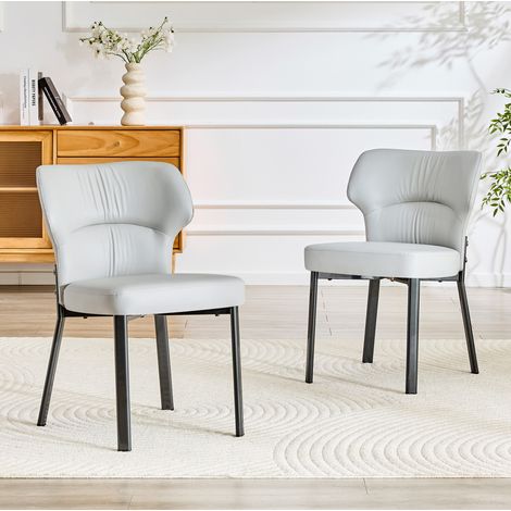 Juego de 2 sillas de comedor de PU gris con patas de metal negro 52 x 45 x 81 cm OKMYHOME (1/5)
