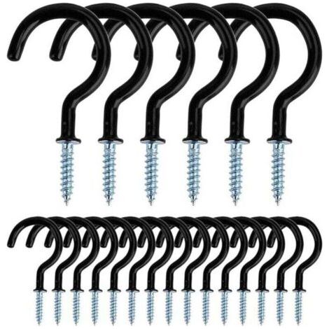 Crochets à Visser Métal Plafond Vis Crochet en pour Usage D'intérieur et de Plein Air pour Accrocher Tasses, XU, Pots, Lumières, Cordes, 20 Pièces (Noir) -