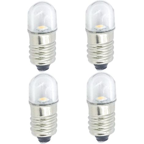 Bulbe LED E10 4PCS 1x0, 4 pouces 6500k 3V Remplacement E10 Bulbe avec couvercle transparent pour lampe de poche, signe LED, lampe (1/5)