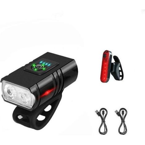 Éclairage vélo LED étanche - Feux de vélo - Éclairage double avant et arrière pour VTT - Avec chargeur USB - Aluminium noir (1/5)