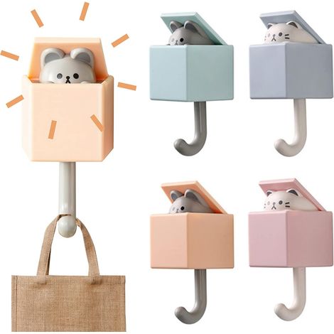 Set di 4 ganci adesivi da parete, ganci appendiabiti in plastica ABS di alta qualità, ganci da parete per bambini, ganci multiuso, tecnologia a strappo e adesiva, chiavi, ganci adesivi