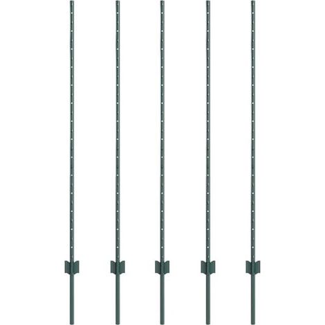 Poteaux de clôture. 5 poteaux, verts, 140 cm, acier. (1/5)