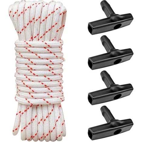 Corde Lanceur Tondeuse, 10m Lanceur Tondeuse, Câble de Traction et 4 Poignées de Démarrage, Convient pour Tondeuses à Gazon, Tondeuses, Coupe-Bordures, Débroussailleuses, Pièces de Moteur