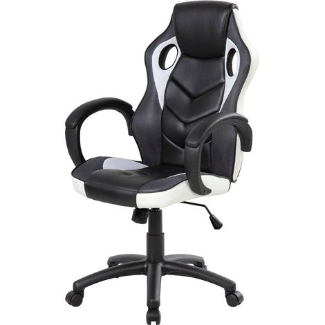 Dmora - Silla gaming Darlanc, Sillón gamer adulto, Silla de escritorio, 66x61h104/114 cm, Negro y Blanco (1/4)
