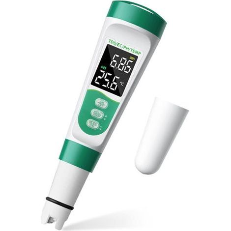 5-in-1 pH- und Salzgehaltsmessgerät für Schwimmbäder: Misst den Salzgehalt in Salzwasser-Schwimmbädern, misst TDS, pH-Wert, EC-Wert und TEM, Trinkwassertester. (1/5)