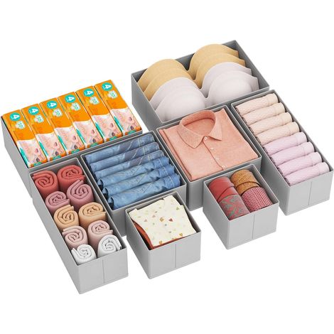 Lot de 8 Organisateur Tiroir, Boite Rangement Vetement Pliable, Separateur Tiroirs en Tissu, Rangement sous Vetement, Panier Rangement Armoire pour Chaussettes, Cravates, Ceintures, Gris Clair (1/5)