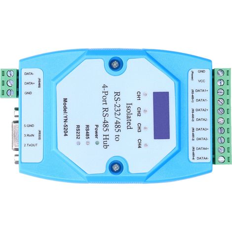 Concentrateur RS485 4 ports à isolation optique, détection automatique, transmission rapide, répartiteur de bande passante pour réseaux industriels. (1/5)