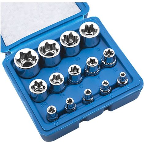 14pcs Female Torx Socket Set E Star E4-E24 E-Torx External Hex Socket Nut (1/5)