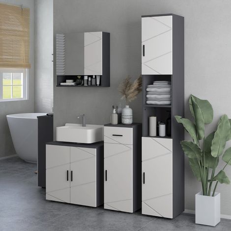 Mobile sottolavabo a 2 ante con ripiano regolabile, 60 x 30 x 60 cm, grigio, REDOM (1/5)