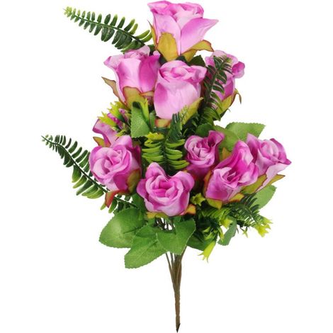Bouquet di rose artificiali viola - 10 pezzi con felci, aspetto realistico, 40 cm (1/3)