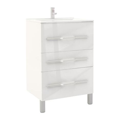 [JAMAIS UTILISE] ONDEE ZEN - Meuble de salle de bain à poser ALAN - L60cm - Blanc - Laqué brillant (1/4)
