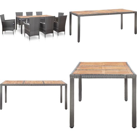 Set da Pranzo da Giardino 9 pz con Cuscini in Polyrattan Grigio - Tavolo da pranzo da giardino - Sedie da giardino