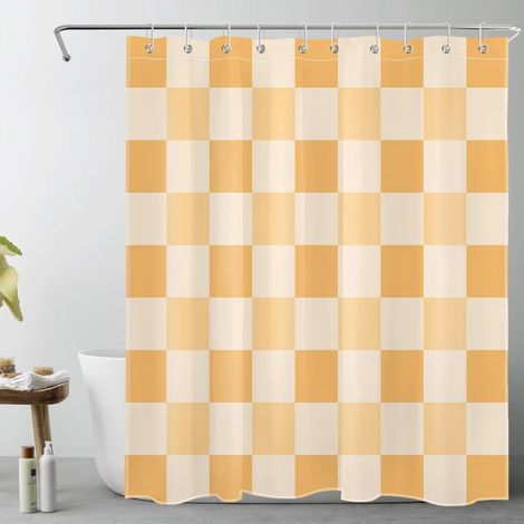 Carreaux Orange et Beige Rideaux de Douche 150x200cm(LxH) Plaid Abstrait Rideaux de Bain avec Crochets,Géométrique Extra Longue Imperméable Polyester Anti Moule Salle de Bain Décor (1/5)