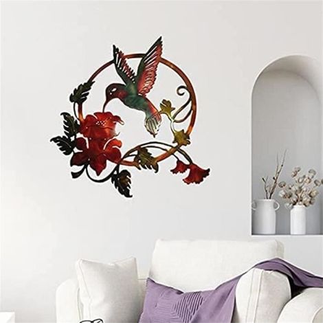 Décoration murale - Fer Forgé - Oiseau Colibri - Ronde - Vintage - Suspendue 25x25cm (1/3)