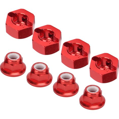 12-mm-Sechskantnaben aus Aluminiumlegierung, Sechskantantriebs-Verlängerungsadapter mit rutschfesten Schrauben für 1/10- und 1/12-RC-Cars – Rot (1/5)