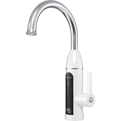 Aqualine Rio - Grifo monomando eléctrico para fregadero, 3 kW, blanco/acero inoxidable 211086 (1/5)