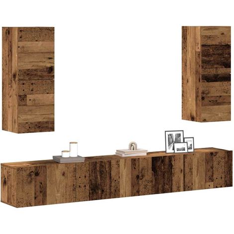 4-tlg. TV-Schrank-Set Wandmontage Altholz-Optik Holzwerkstoff
