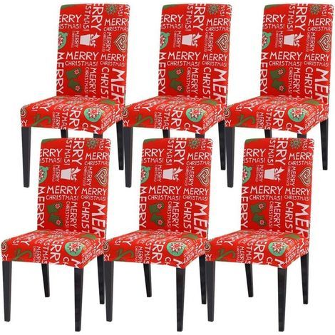 Housses de chaise de salle à manger de Noël, lot de 6 housses de chaise de Noël extensibles et lavables amovibles housse de siège de protection pour salon cuisine mariage banquet fête décoration (1/5)