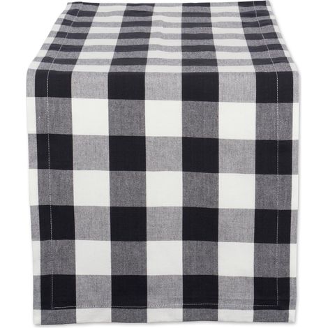 Chemin de table classique de style ferme, 36 x 183 cm, noir et blanc (1/5)