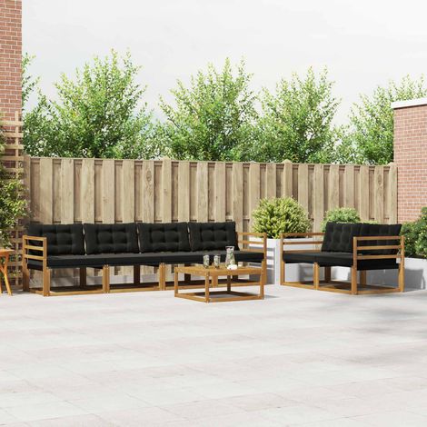 vidaXL  Outdoor Sofa Set  with Cushion 7 pcs Natural and Black