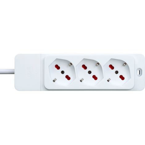 Multipresa con spina 16A piegata a 90°, 3 prese bipasso/schuko 10A/16A, cavo 1,5 metri, bianco, serie Emilia Specialist - Rosi RS8321B