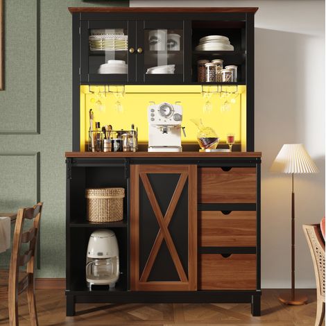 Mueble de cocina alto LED con puertas correderas, 104 x 40 x 180 cm, negro HAVRYA (1/5)
