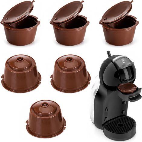 6 Pièces Dosettes De Café Réutilisables, Capsule Réutilisable Rechargeables Pour Dolce Gusto, Compatibles Avec Machines Dolce Gusto, Filtres À Café Non Jetables, Pour Famille Bureau (Marron) (1/5)