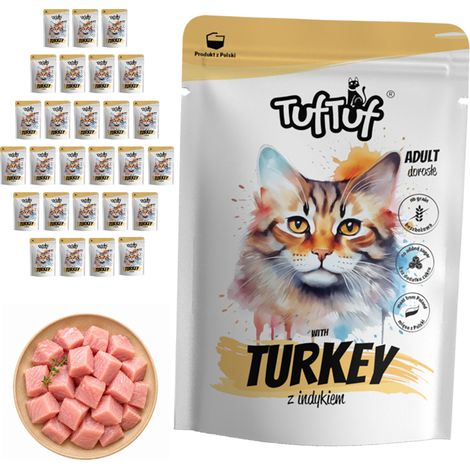Pâtée pour chat TufTuf à la dinde, sachet de 30 x 300 g, viande en conserve (1/2)