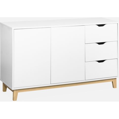 Aparador efecto madera con patas de madera 2 puertas, 120cm