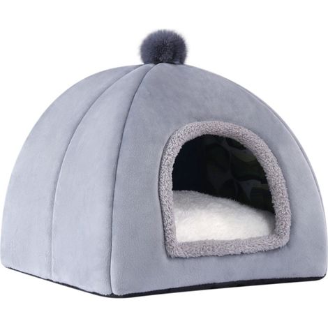 Lit tente pour chat, niche douillette en coton épais, lavable en machine (gris, 25 cm)