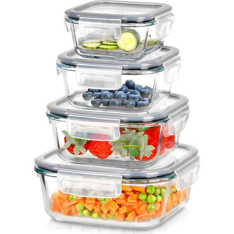 Boites de conservation en verre avec couvercle carrees lot de 4