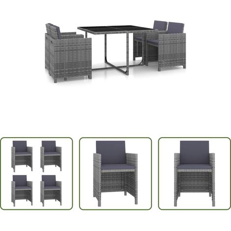 Table de jardin - Ensemble à manger d'extérieur 5pcs coussins résine tressée gris (1/5)