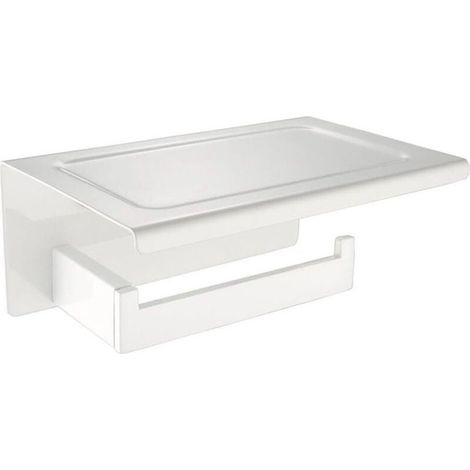 Contemporary Toilet Paper Holder with Shelf in Durable 304 Stainless Steel, Soft White Color in Modern Design, Ideal Decoration for Bathroom, Toilet, Kitchen (1/4)