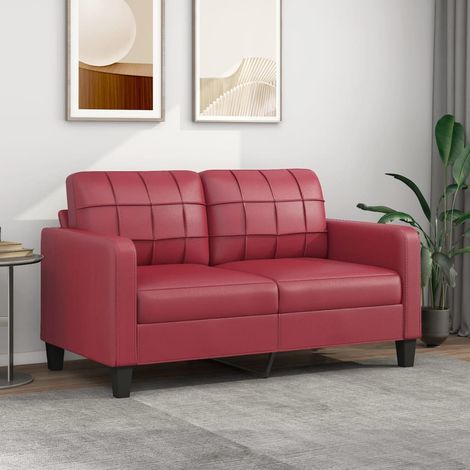 Canapé ou Sofa 2 Places 140 cm Simili Cuir Bordeaux. Avec Pied en bois. Confort et qualité (1/5)