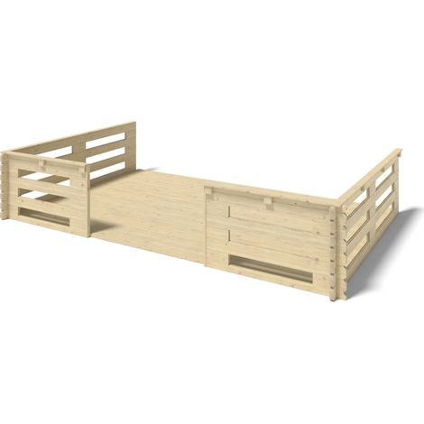 Terrasse en bois avec balustrade pour abri en bois - 15m2 - 5m x 3m - couleur: naturel (1/4)