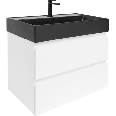 Meuble de salle de bains suspendu avec vasque céramique et mitigeur - SAT - B-Way - 79x50x45 - Blanc
